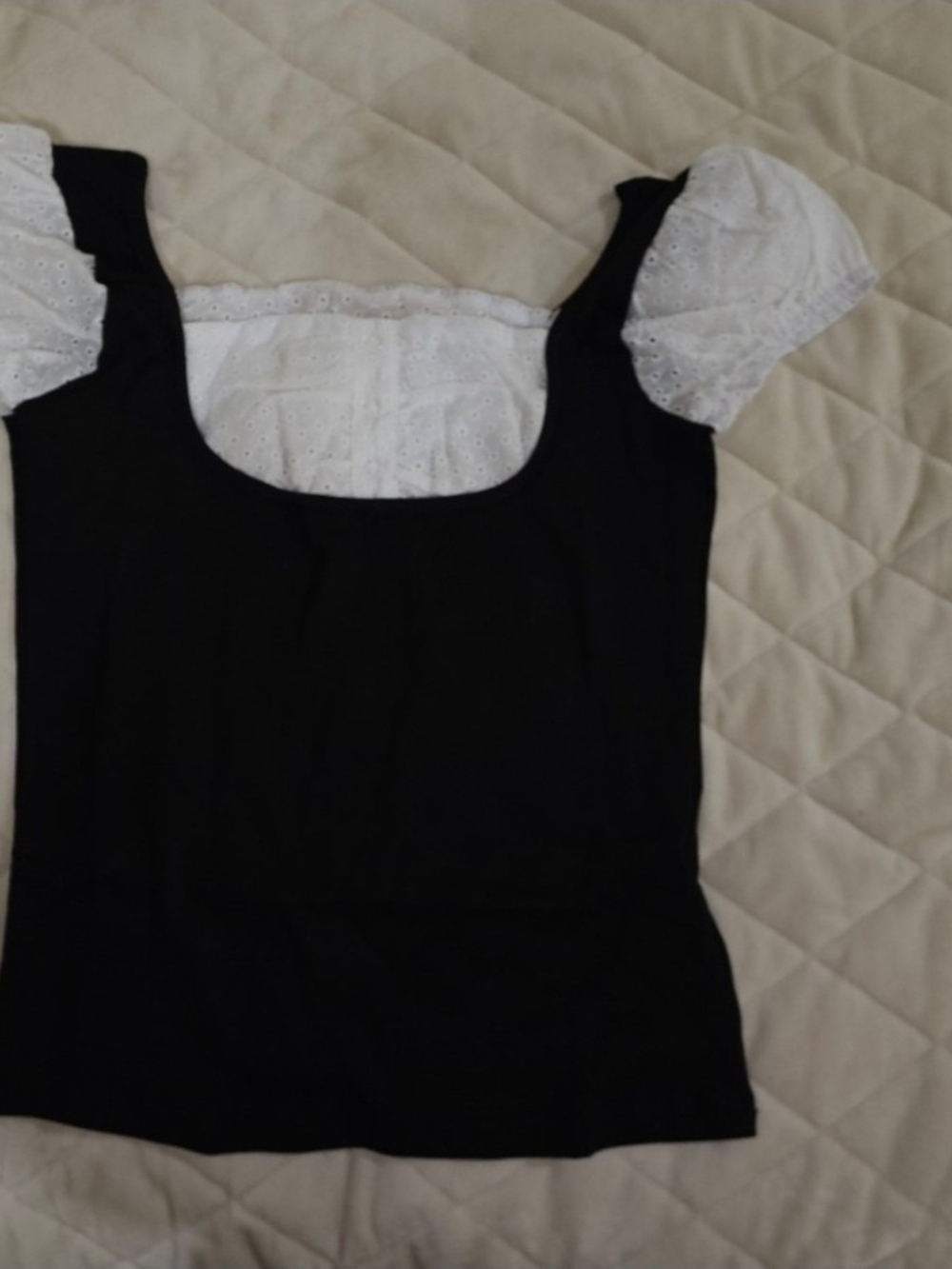 Milkmaid Blouse Tank Top White black L  like size S/M